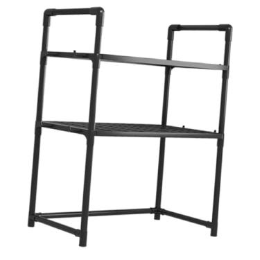 Imagem de Generic Prateleira para micro-ondas, utensílios de cozinha, armazenamento de mesa, despensa, balcão estável, prateleira de armazenamento, 2 Níveis Pretos