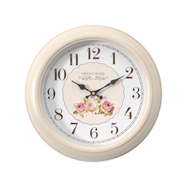 Imagem de Abdurey Relógio de parede estilo rosa francesa doce, silencioso operado por bateria, relógios de parede decorativos brancos cremosos para sala de estar, casa de fazenda, quarto, banheiro, sala de