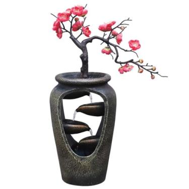 Imagem de XFNVXC Fonte decorativa para uso interno, fonte de mesa, vaso de resina, fonte de água corrente para casa, ornamentos de bonsai modernos, acessórios para casa, fonte de jardim ornamental para casa