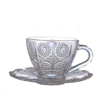 Imagem de TLTDSMY Nordic Vintage Canecas de café relevo flor padrão luxo água café chá leite copos vidro condensado copo copo pires conjunto terno