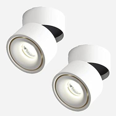 Imagem de KSSTEVNBD Pacote com 2 holofotes redondos para montagem em superfície, luz de teto ajustável de 180°, luminária de LED, moderna, simples, decorativa, downlights para corredor, cozinha, ilha, quarto