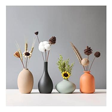 Imagem de Vaso de cerâmica de flor artificial em vaso, conjunto de quatro 7 cm, 11 cm, 13,5 cm, 16 cm, 4 cores, vaso de flores para decoração de casamento em casa (incluindo flor), arranjo de plantas