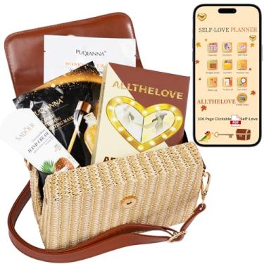 Imagem de ALLTHELOVE Pacote New Mom Spa – Conjunto de luxo para mulheres com bolsa de vime chique, download de planejador clicável, cartões de afirmação, máscaras hidratantes e loção – Presente atencioso para