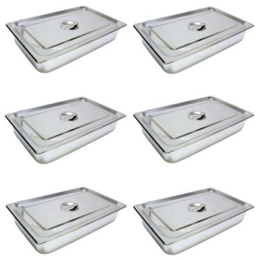 Imagem de 6 Cuba Gastronomica Inox Com Tampa 1/1x100 Gn Buffet Cozinha - JMA Ino