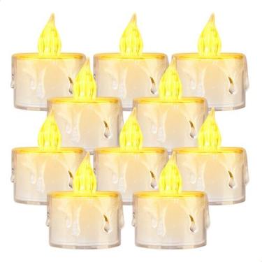 Imagem de Kit 10 Vela Chama Led Decorativa Eletrônica Pilha Cristal 5cm - FsVari