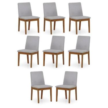 Imagem de Kit 8 Cadeiras para Sala de Jantar Estofada Madeira Maciça Cecília Off White