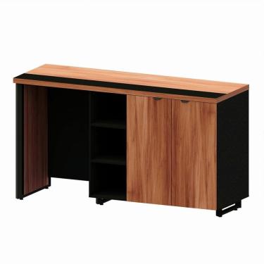 Imagem de Aparador Frigobar Embutir Esquerdo Armário 2 Portas Pés em Metal Corporate Nogal / Preto