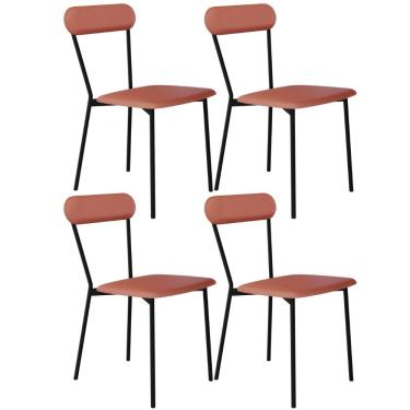 Imagem de Kit 04 Cadeiras Estofada Para Sala de Jantar Liora Preto C01 Courino Terra Rosê - Lyam Decor