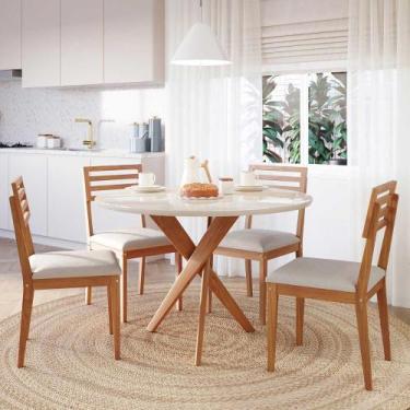 Imagem de Mesa Redonda Para Sala De Jantar Tampo de Vidro 4 Cadeiras - Ornae