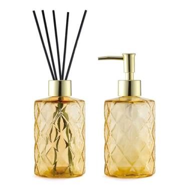 Imagem de Kit Saboneteira e Difusor de Aroma Vidro 330ml Luxo Dourado