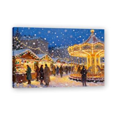 Imagem de Tela Impressionista de Inverno Festivo Colorido, Arte de Parede de Férias em Tons Macios para Sala de Estar Emoldurada 30 x 45 cm