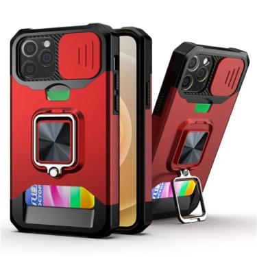 Imagem de Capa de telefone com proteção de lente deslizante para cartão para iPhone 14 13 11 12 Pro Max X XS Max XR Plus 11 Pro Armor Capa de suporte de anel robusto, T2, para iPhone XS Max