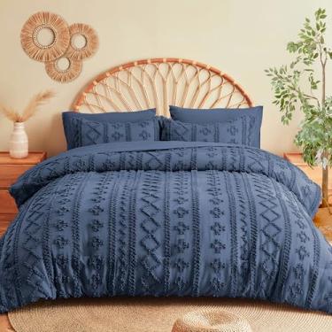 Imagem de MR&HM Conjunto de edredom king size, azul marinho, 7 peças, cama estilo casa de fazenda em uma bolsa com 1 edredom, 2 fronhas, 2 fronhas, 1 lençol de cima, 1 lençol com elástico