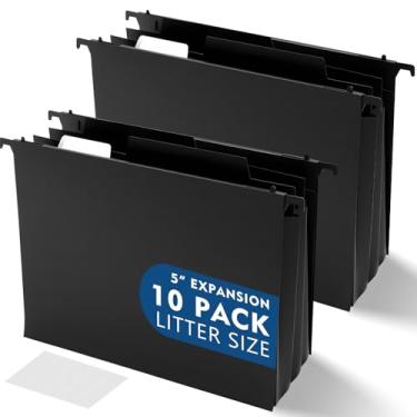 Imagem de Trandraft 10 pastas de arquivo de plástico com capacidade extra, bolso expansível de 12 cm com divisórias móveis, pastas de arquivo pretas tamanho carta com abas inseríveis para cabine de arquivamento