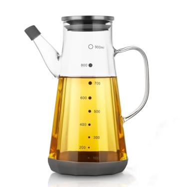 Imagem de HOYUANSU Garrafa dispensadora de óleo de vidro de 850 g - Garrafa de azeite de oliva de vidro para cozinha, garrafas de óleo de cozinha de vidro borossilicato de boca larga com tampa e alça