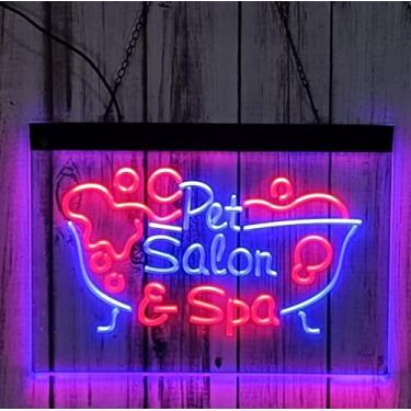 Imagem de Placa de luz neon bar salão de animais de estimação spa cão gato cuidados dupla cor LED St6-i3814 lâmpada neon como placas para decoração de parede
