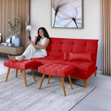 Imagem de Kit Sofa Cama Mobly Com 2 Banquetas Suede Sala Quarto - Dcazza, Vermel