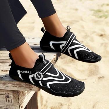Imagem de Sapatos aquáticos de secagem rápida, meias aquáticas, sapatos de piscina, Preto, branco, 5.5 Women/4.5 Men