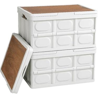 Imagem de Caixa Grande Organizadora Dobrável com Tampa Integrada | Organizadora de Armário | Grande Capacidade 55L Plástico PP e Tampa de Madeira Mesa e Banquinho para Camping e Festas