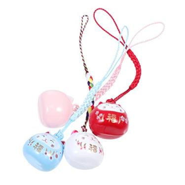Imagem de 4 peças chaveiro pingente gato da sorte japonês exclusivo gato da sorte chaveiro com pingente de sino para celular bolsa acessório presente para família e amigos, 11.00X2.30X2.30CM, Cobre