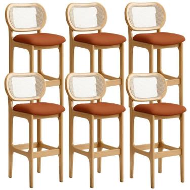 Imagem de Kit 06 Banquetas Altas Para Cozinha Bancada Sala Tela Betta Fixa L02 Tecido Terracota - Lyam