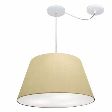 Imagem de Lustre Pendente Cone Com Desvio De Centro Vivare Md-4278 Cúpula Em Tecido 35x50cm - Bivolt Algodão-crú 127/220v