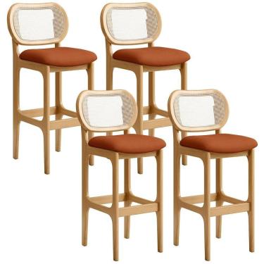 Imagem de Kit 04 Banquetas Altas Para Cozinha Bancada Sala Tela Betta Fixa L02 Tecido Terracota - Lyam