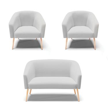 Imagem de Namoradeira e 2 Poltronas Pé Palito Natural Stella Linho Cinza D03 - D'Rossi