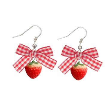 Imagem de Brincos de morango 3D para mulheres, lindos brincos de morango, brincos de acrílico com pingente de fruta para mulheres, Small, Zinco, Sem pedra preciosa