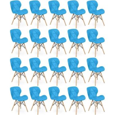 Imagem de Kit 20 Cadeiras De Jantar Charles Eames Slim Wood Estofada - Azul