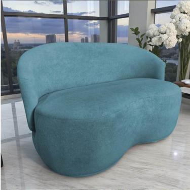 Imagem de Namoradeira Decorativa Beatriz Orgânica Bouclé Azul Turquesa - Mansão 