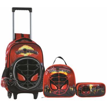 Imagem de Kit Mochila de rodinha infantil Menino 3D Spider-Aranha Escolar com La