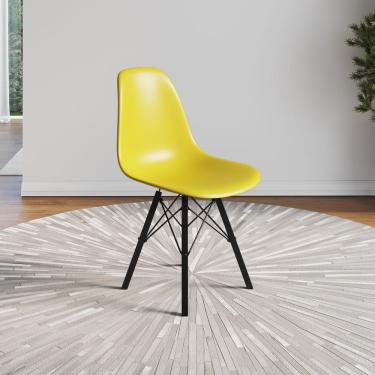 Imagem de Cadeira Eames Estilo Moderno Em Ferro Preto Com Assento Amarelo