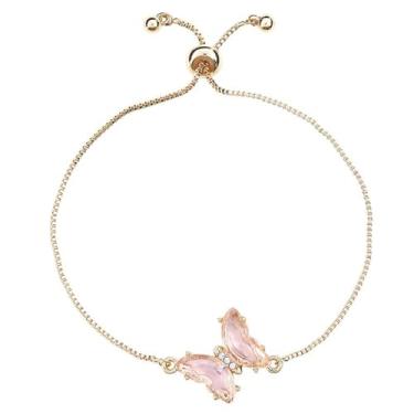Imagem de Faithworks Christian Jewelry - Pulseira com pingente de borboleta esmaltada em tom dourado de verdadeira beleza, ajustável, rosa