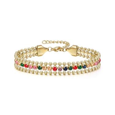 Imagem de FANZE Pulseira feminina com strass dourado, simples, delicada, estilo boêmio, multicamadas, contas de cristal, pulseiras, joias, Medium, Zinco, Sem Pedra Preciosa