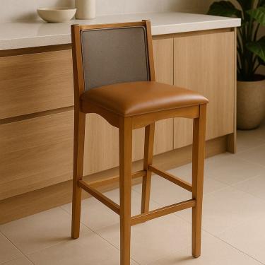 Imagem de Banqueta Madeira Maciça Encosto Tela Sling Toscana Carvalho