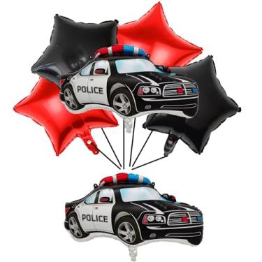 Imagem de 6 peças de balões pretos de alumínio para carro de polícia, presentes para crianças, meninos, balões, artigos de festa de aposentadoria da polícia, decorações de aniversário