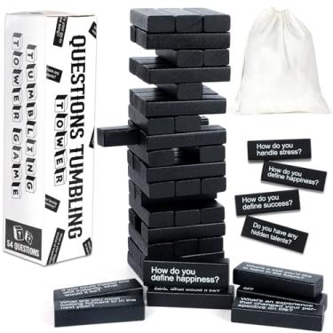 Imagem de Tumbling Tower Question Game 54 Fun Conversation Starters Questions with Box and Storage Bag Wooden Tumbling Stacking Blocks for Kids Adults Family Night Games Team-Building Get to Know Each Other