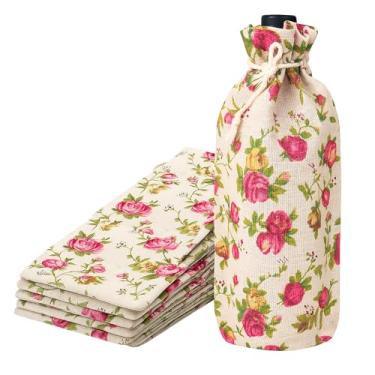 Imagem de Mandala Crafts Sacos de presente com cordão de serapilheira rosa de 35,5 x 15 cm - 15 sacos de linho longos para sacolas de vinho