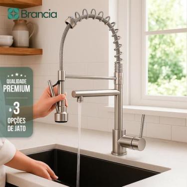Imagem de Torneira Gourmet Cozinha Inox Escovado Monocomando Spray Ducha Extensí
