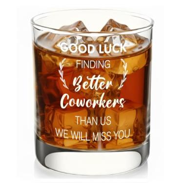 Imagem de HUHALLI Coworker Leaving Whiskey Glass Gifts for Men Coworker Boss Colleague Friend Good Luck Finding Better Coworkers Than Us Copos de uísque Novo Capítulo Presente Novos Começos Presente de
