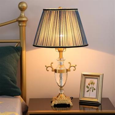 Imagem de Luminária de mesa contemporânea de cristal LED, estilo europeu, com design artístico em tecido, ideal para sala de estar, escritório, casa de campo, hotel, quarto ou mesa de cabeceira (Estil