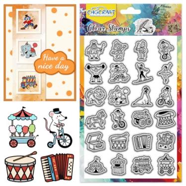 Imagem de CHGCRAFT Mini Circus Icons Carimbos transparentes de palhaços selos transparentes para fazer cartas, decoração de álbum de fotos, 11 x 16 cm