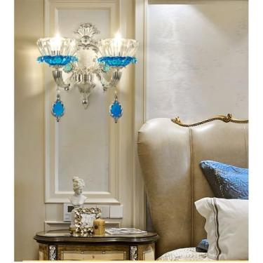 Imagem de Luminária de parede contemporânea de cristal para interiores, estilo europeu, luxuosa, com LED, para decoração de sala de estar, quarto, escritório, quarto modelo, hotel, casa de campo, corr