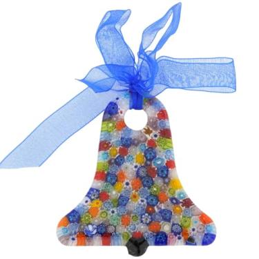 Imagem de Glass Of Venice Enfeite de árvore de Natal de sino de vidro murano com fita multicolorido - Enfeite de Natal pendurado para decoração de férias, feito à mão italiano