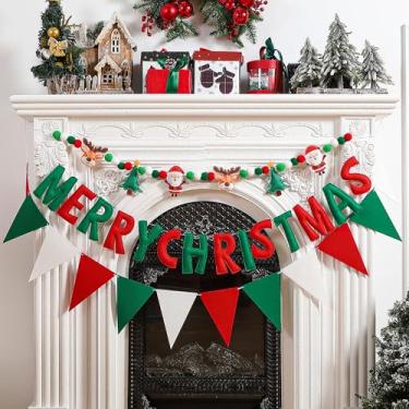 Imagem de VitalCozy 3 peças de faixa pré-amarrada de Feliz Natal Feltro Guirlanda de Feltro Galhardete de Feltro Bandeira de Galhardete de Feltro Sinal de Natal Decoração Interior para Artigos de Festa de