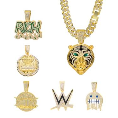 Imagem de Colar masculino Hip Hop Lced Out Miami Cuban Link Chain - Conjunto de caixa de presente, joias de diamante banhado a ouro prata para homens (ouro, 60 cm)