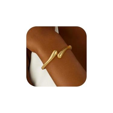 Imagem de Fimhut Pulseira de ouro feminina moderna – gota d'água com enchimento de ouro 18 K, ajustável, pulseira torcida grossa e grossa para mulheres, joias à prova d'água, presentes, 6+2, Metal, Sem Pedra