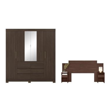 Imagem de Jogo Guarda Roupa 4 Portas E Cabeceira Andorra Cafe Touch
