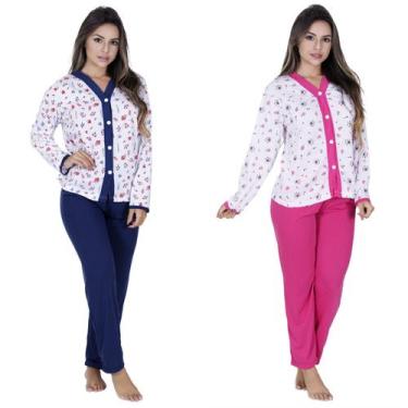 Imagem de Kit 2 Pijama Longo Amamentação  botão Idoso Pós Cirurgia Pós Parto - D